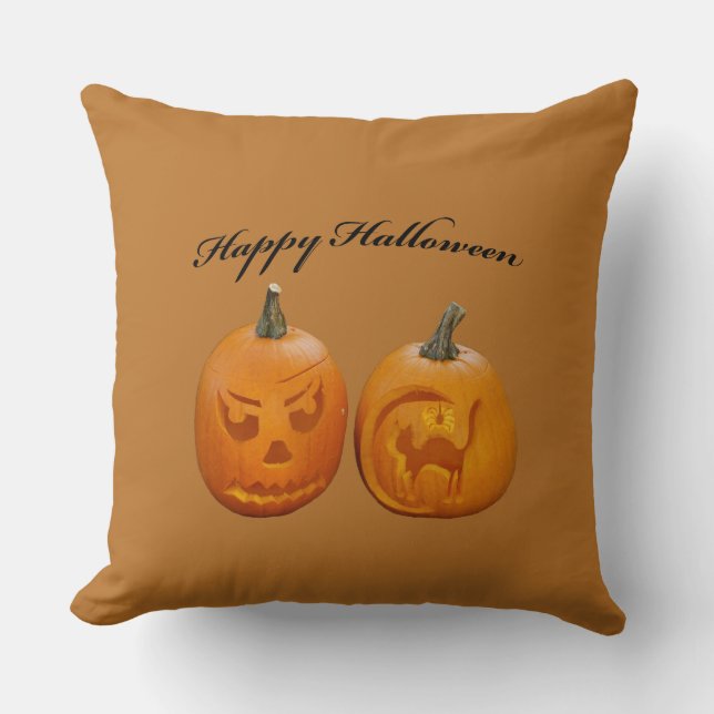 Två Pumpkin Happy halloween Kudde (Framsida)