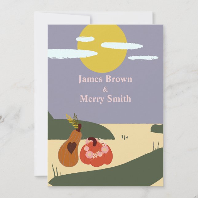 Två Pumpkins Beach Sol Bröllop Inbjudningar (Framsida)