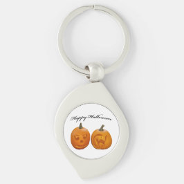Två Pumpkins Happy halloween Swirl Silverfärgad Nyckelring