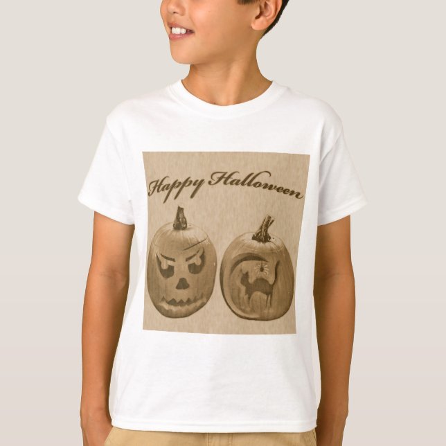 Två Pumpkins Happy halloween T-Shirt (Framsida)