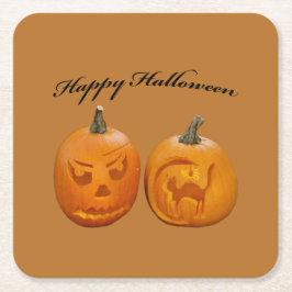 Två Pumpkins Happy halloween Underlägg Papper Kvadrat