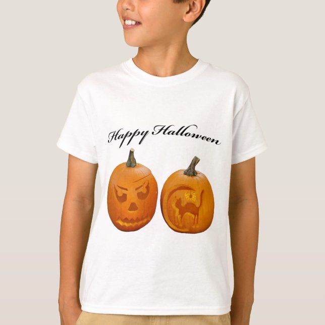 Två Pumpkins Lycklig Hallween T-Shirt (Framsida)