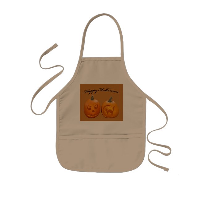 Två pumpor Glad Halloween Barnförkläde (Framsidan)