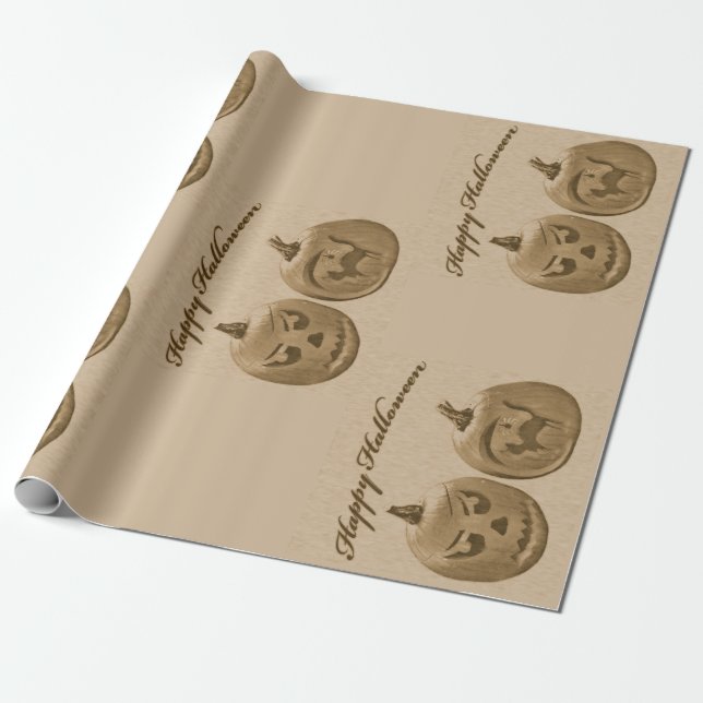 Två pumpor Glad Halloween Inpackningspapper Presentpapper (Utrullad)