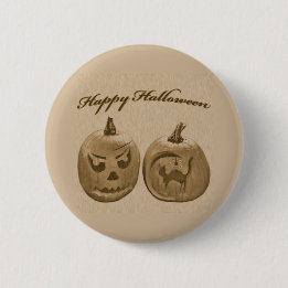 Två pumpor Glad Halloween Knapp