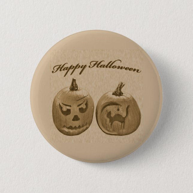 Två pumpor Glad Halloween Knapp (Framsida)