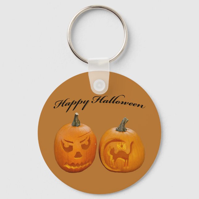 Två pumpor Glad Halloween Nyckelring (Framsida)