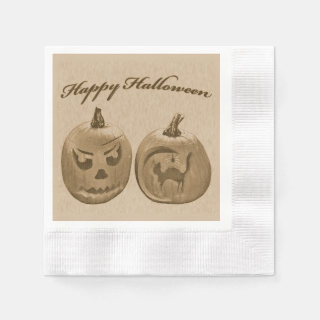 Två pumpor Glad Halloween Pappersservett (Framsidan)