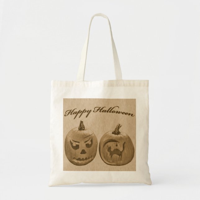 Två pumpor Glad Halloween Tygkasse (Framsidan)