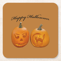 Två pumpor Glad Halloween Underlägg Papper Kvadrat