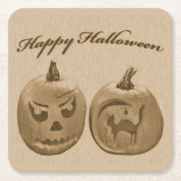 Två pumpor Glad Halloween Underlägg Papper Kvadrat