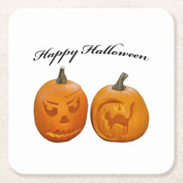 Två pumpor Glad Halloween Underlägg Papper Kvadrat