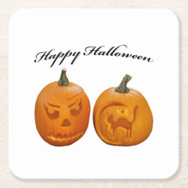 Två pumpor Glad Halloween Underlägg Papper Kvadrat
