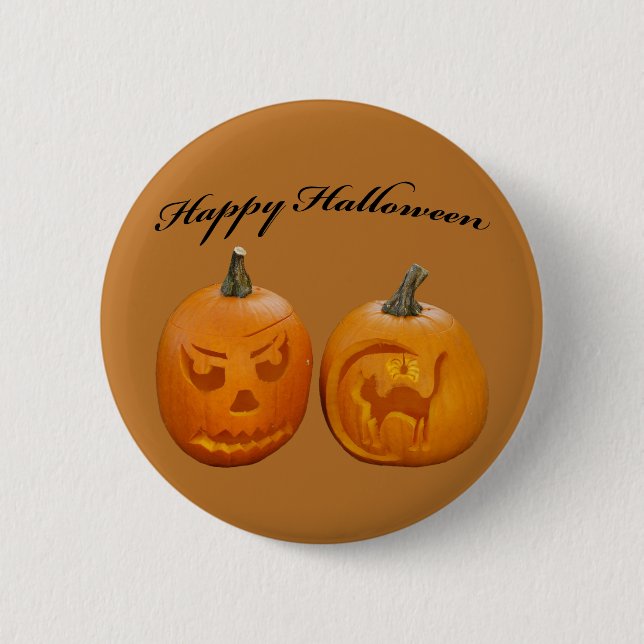 Två pumpor Gott Halloween Knapp (Framsida)