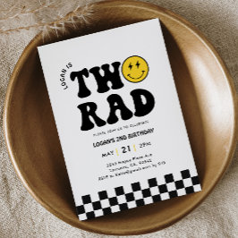 Två Rad Retro Boy 2:a födelsedag party Inbjudningar