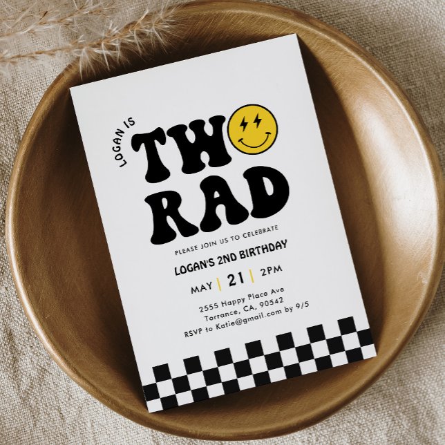 Två Rad Retro Boy 2:a födelsedag party Inbjudningar (Skapare uppladdad)
