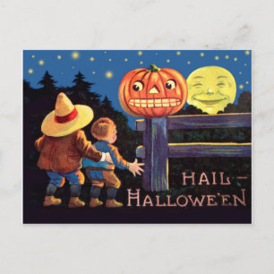 Två rädda barn på Halloween kvällen Vykort