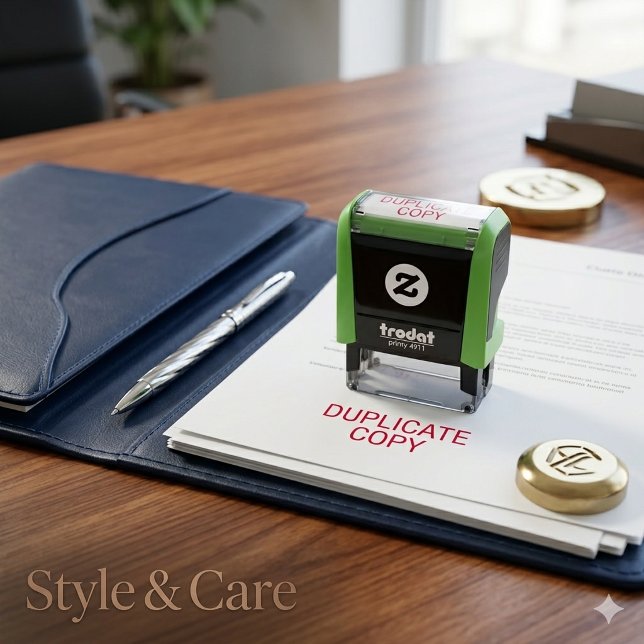 Två raders DUPLIKAT Kopia Personlig Självfärgande Stämpel (Two Line DUPLICATE COPY Personalized Self-inking Stamp)