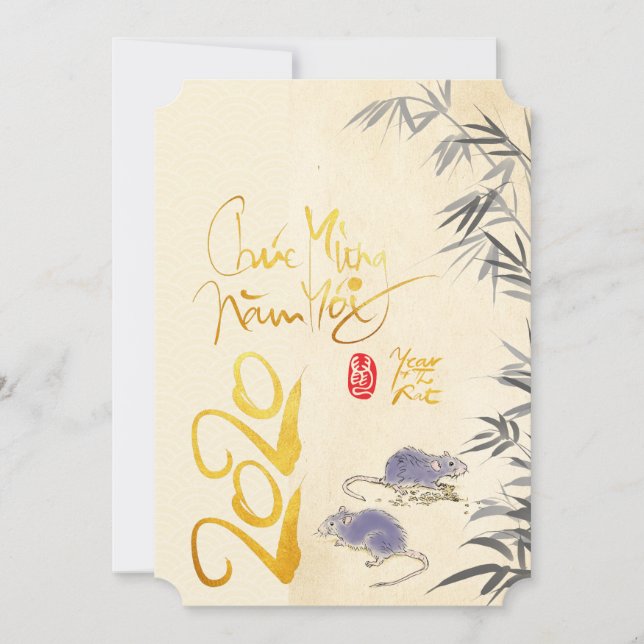 Två Råttor Bamboo vietnamesisk nyårsplan 2020 (Framsida)