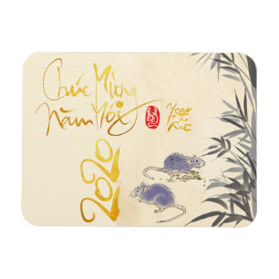 Två Råttor Bamboo vietnamesiska nyår 2020 HFM Magnet