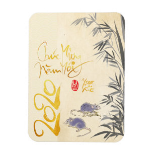 Två Råttor Bamboo vietnamesiska nyår 2020 VFM Magnet