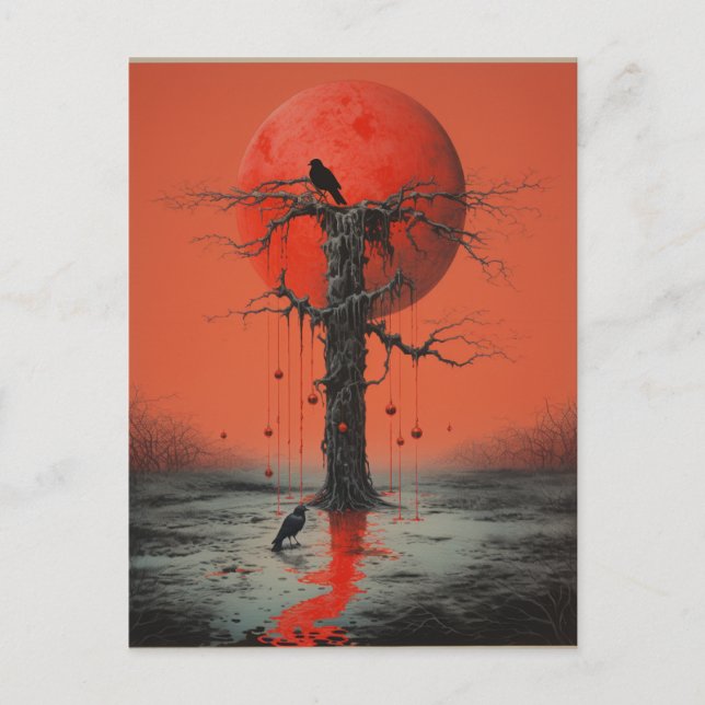 Två Ravens Red Black Sci Fi Horror Art Vykort (Framsida)