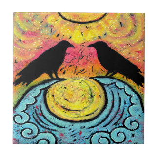 Två Ravens SIT & Reflect på Vinkara keramiska plat Kakelplatta