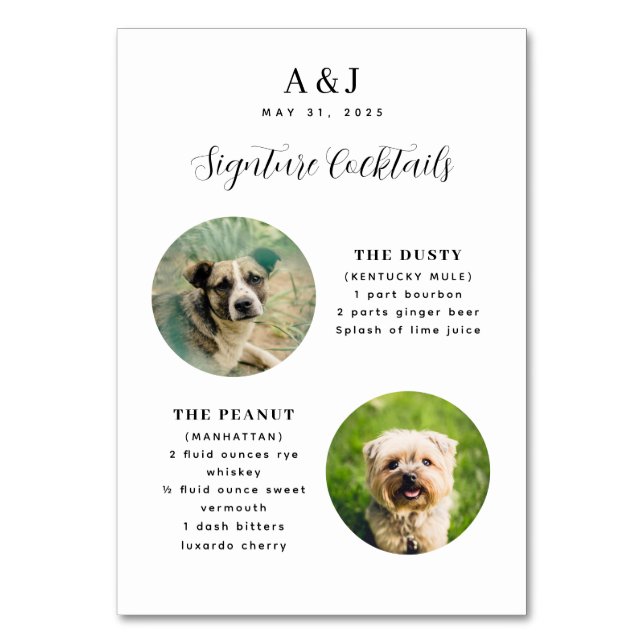 Två Recept och Photos Bröllop Namnteckning Drink-m Bordsnummer (Framsidan)