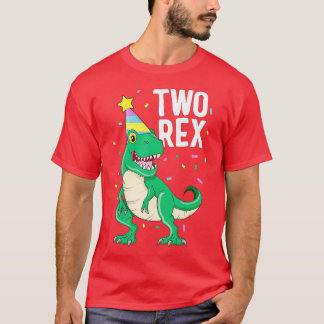 Två Rex 2:a födelsedag TRex Dinosaur Party Lycklig T Shirt