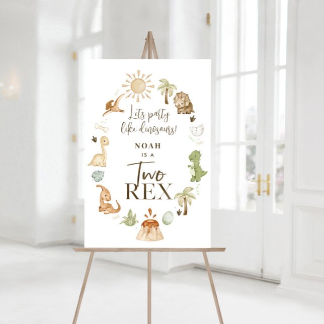 Två Rex Dinosaur 2:a födelsedag Party Poster (Two Rex 2nd Birthday Sign)