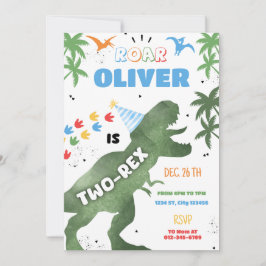 Två-Rex Dinosaur Födelsedagsfest inbjudan