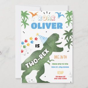 Två-Rex Dinosaur Födelsedagsfest inbjudan