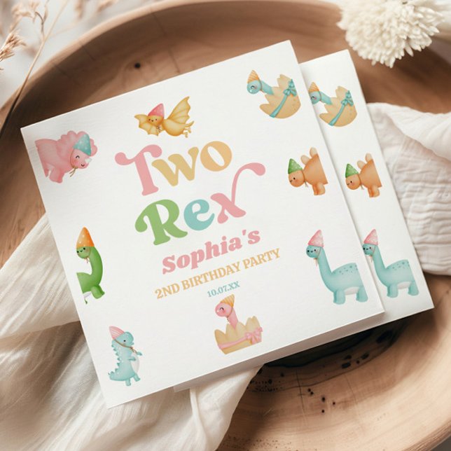 Två Rex Dinosaurie 2:a Andra Födelsedagsfest Pappersservett (Skapare uppladdad)