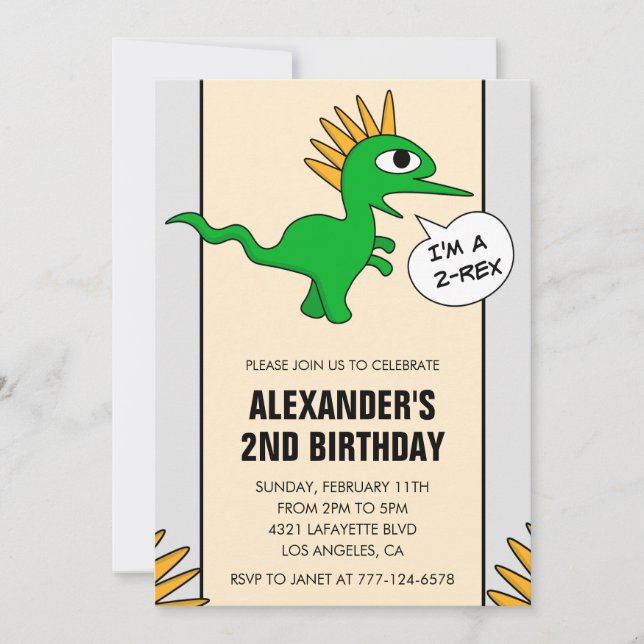 Två rex festfulla dinosaurie födelsedagsinbjudning inbjudningar (Framsida)
