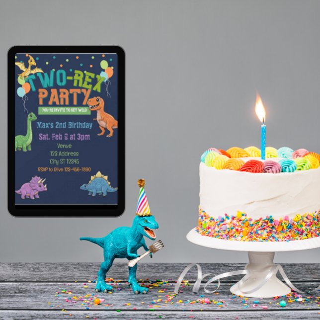 Två-Rex Födelsedagsdinosaurie 2-årsfest Inbjudningar (Skapare uppladdad)