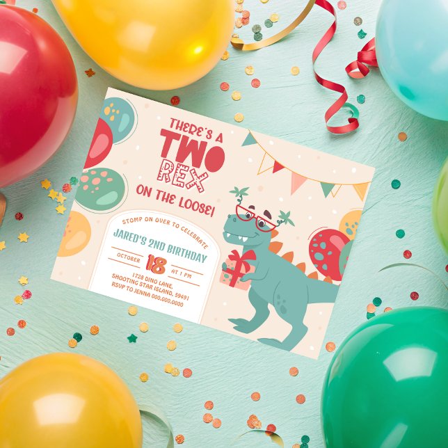 Två Rex födelsedagsinbjudan. Dino 2:a Invite. Prin Inbjudningar (Two Rex Birthday Invitation. Dino 2nd Invite. Prin Invitation
)