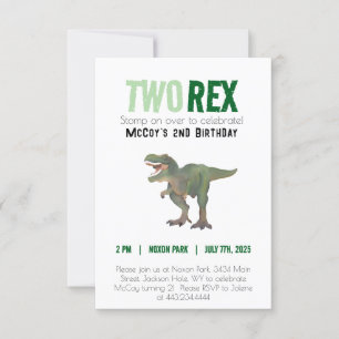Två Rex Trex Dinosaur Birthday-inbjudningar 2 år Inbjudningar