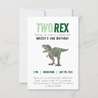Två Rex Trex Dinosaur Birthday-inbjudningar 2 år Inbjudningar