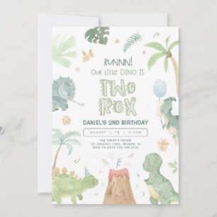 Två Rex Vår lilla Dino Andra födelsedagen Inbjudningar