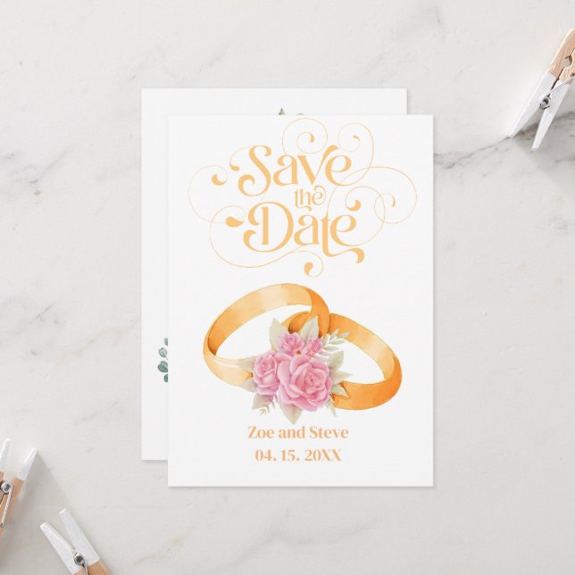 Två Ringar sparar inbjudan till datumbröllop (Fram/Back In Situ)