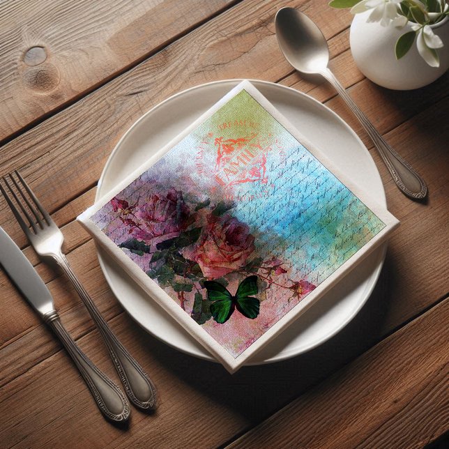 Två Ro Blommigt Family Ephemera Decoupage Pappersservett (Skapare uppladdad)