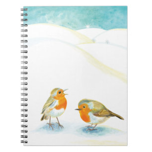 Två Robin Redbreast i Winter Anteckningsbok