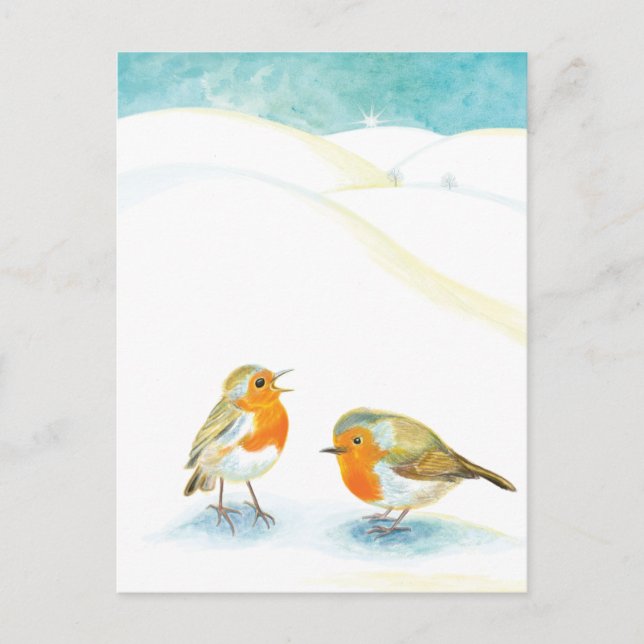 Två Robin Redbreast i Winter Vykort (Framsida)