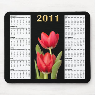 Två röd kalender Mousepad för tulpan 2011 Musmatta