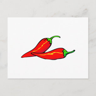 Två röda chili-paprikor på sidan vykort
