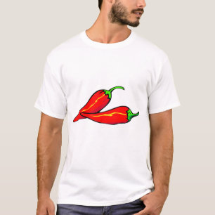 Två röda Chilipeppar på sida Tee Shirt