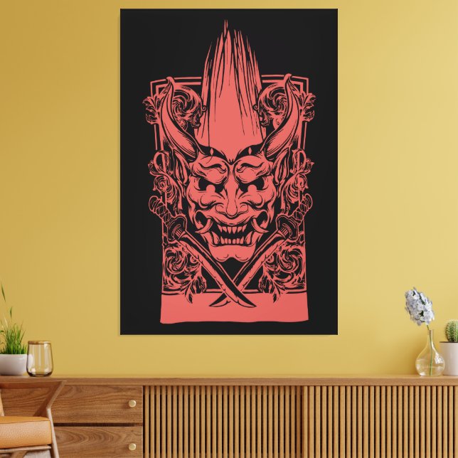Två röda demoner med svärd canvastryck (Insitu (Vardagsrum))