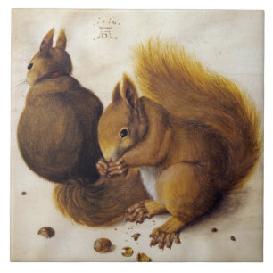 Två röda ekorrar (av Albrecht Dürer) Kakelplatta
