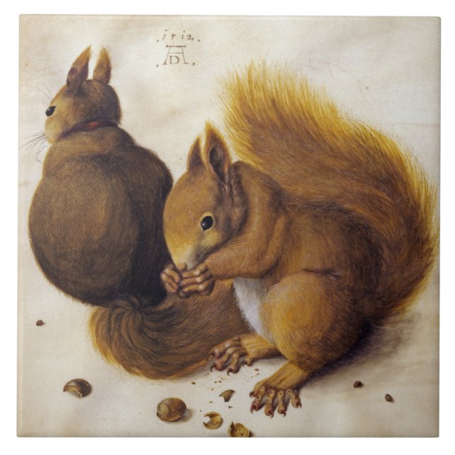Två röda ekorrar (av Albrecht Dürer) Kakelplatta (Framsidan)