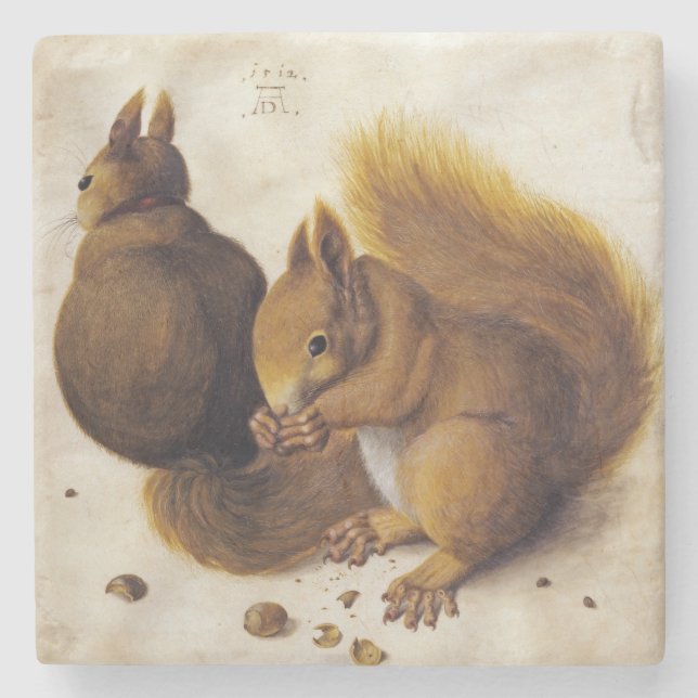 Två röda ekorrar (av Albrecht Dürer) Stenunderlägg (Framsidan)